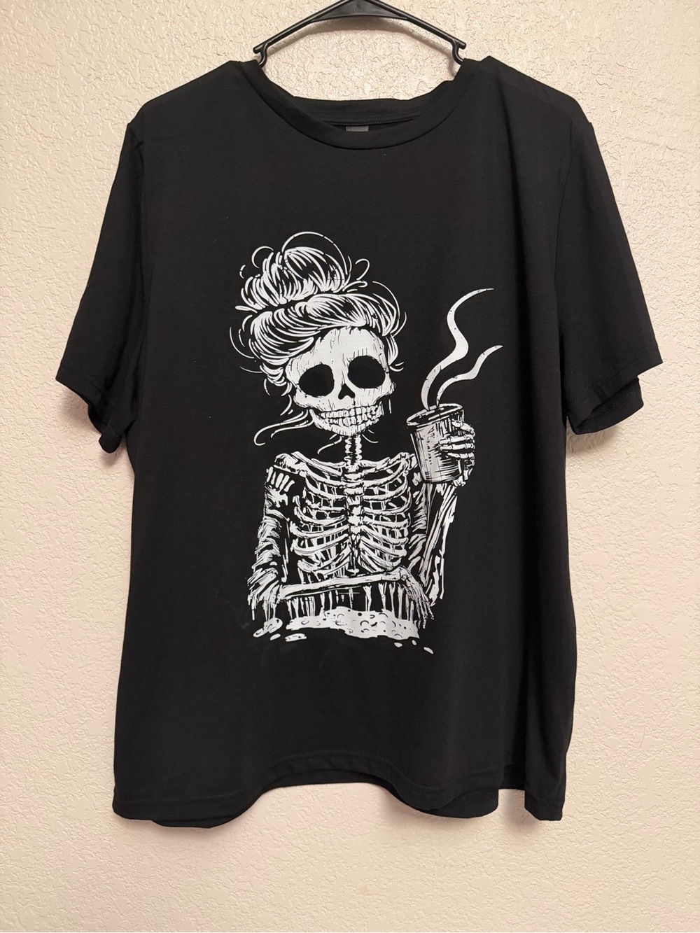 SHEIN Black Graphic Skeleton Coffee Crewneck Tee